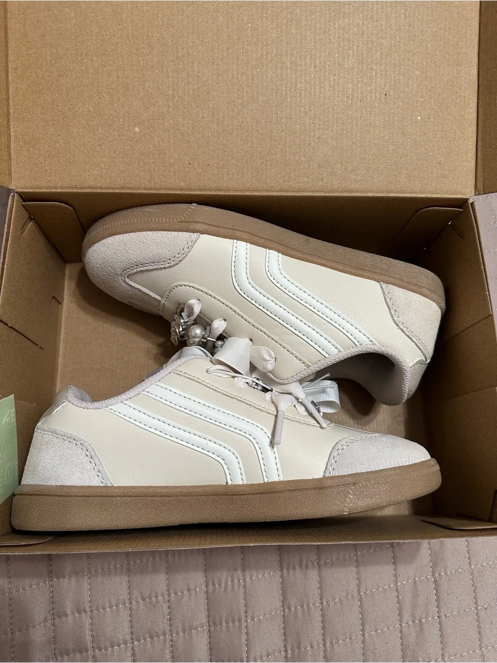 Cat & Jack Cream Pearl-Embellished Girls Sneakers